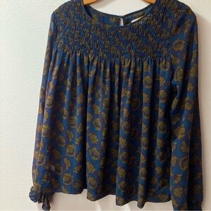 LOFT Chiffon Floral Print Long Sleeve Top